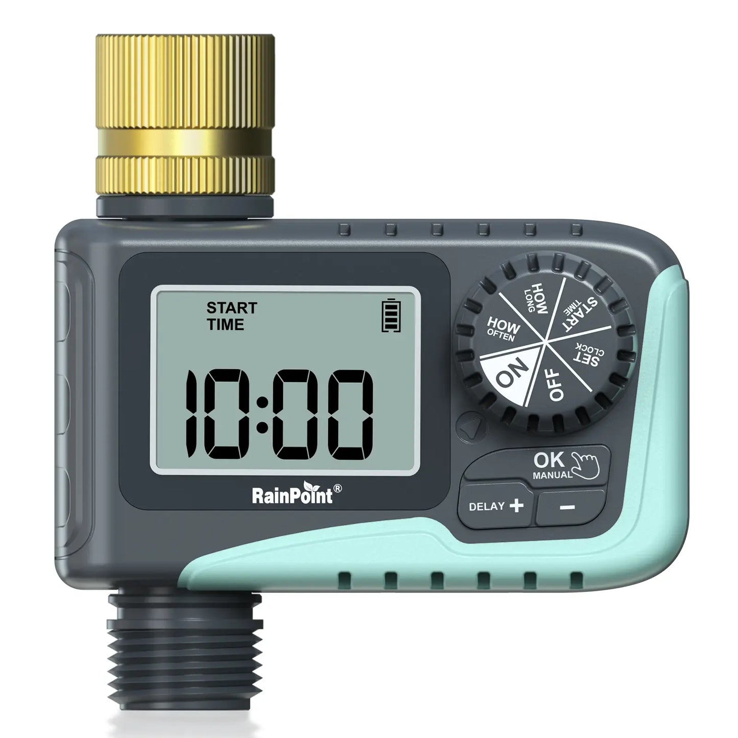 Rainpoint Smart Programmable Digital Hose Watering Timer for Outdoor Garden Irrigation with Rain Delay, Manual, and Auto Drip Features