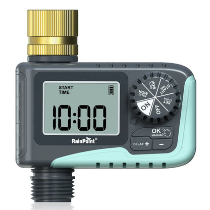 Rainpoint Smart Programmable Digital Hose Watering Timer for Outdoor Garden Irrigation with Rain Delay, Manual, and Auto Drip Features