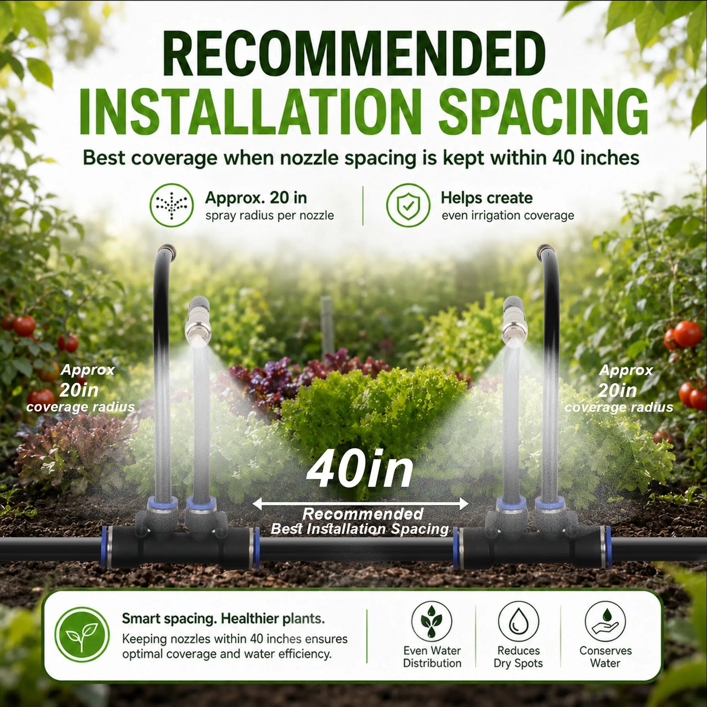 50FT/75FT/100FT Dual Spray Head Drip Irrigation System | 30 Adjustable Copper Nozzles | 12Mm Large Flow Automatic Watering Kit for Garden, Lawn, Greenhouse, Yard & Potted Plants,,Summervibes
