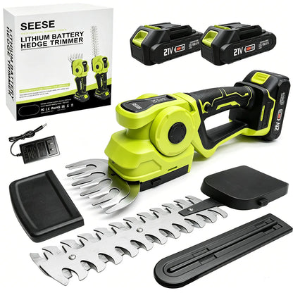 【Fathersdaygift】Seese Cordless 2-In-1 Grass Shear & Shrub Trimmer, Handheld Electric Hedge Trimmer, 2*21V Batteries,Lightweight for Lawn Hedge Garden Yard Maintenance Fathersdaygift