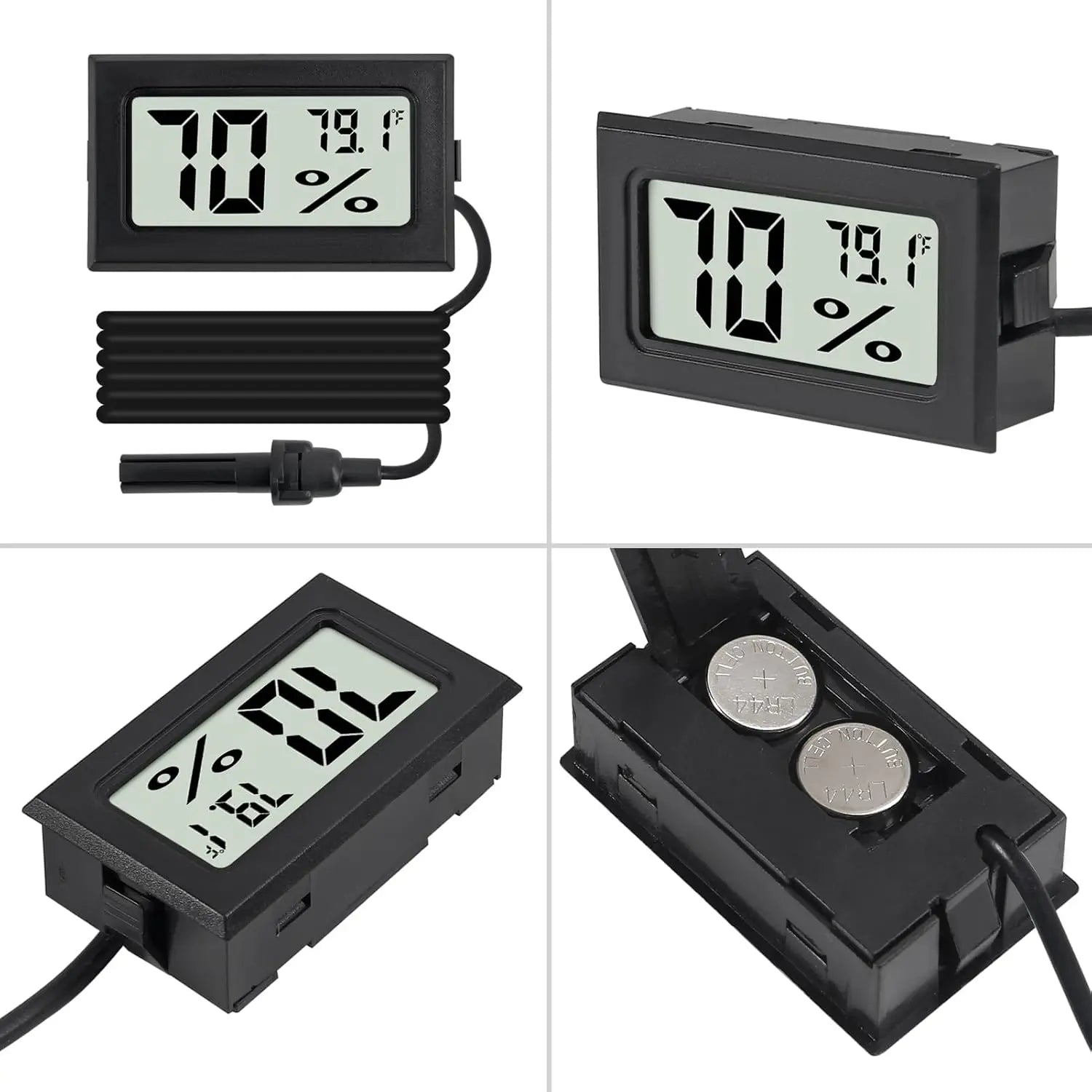 3 Count Fahrenheit Thermometer Hygrometer Mini Digital with Probe Temperature Humidity Gauge Meters Indoor LCD Display for Humidors,Greenhouse,Garden,Incubator Reptile Terrarium