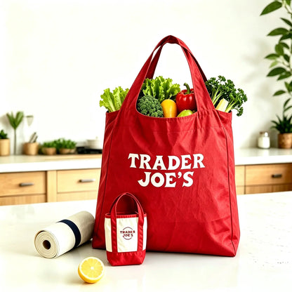 3Pcs-1Pc-Foldable Reusable Grocery Bag with Mini Tote Organizer Pouch, Lightweight Shopping Bag for Women, Portable Eco Tote with Small Canvas Insert for Travel, Storage and Daily Use