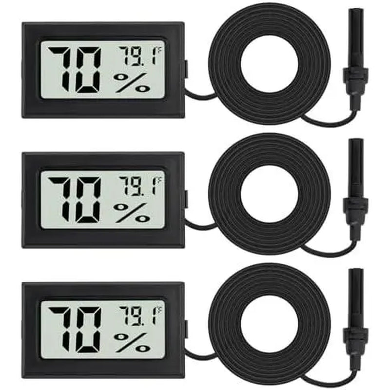 3 Count Fahrenheit Thermometer Hygrometer Mini Digital with Probe Temperature Humidity Gauge Meters Indoor LCD Display for Humidors,Greenhouse,Garden,Incubator Reptile Terrarium