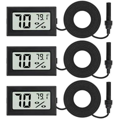 3 Count Fahrenheit Thermometer Hygrometer Mini Digital with Probe Temperature Humidity Gauge Meters Indoor LCD Display for Humidors,Greenhouse,Garden,Incubator Reptile Terrarium
