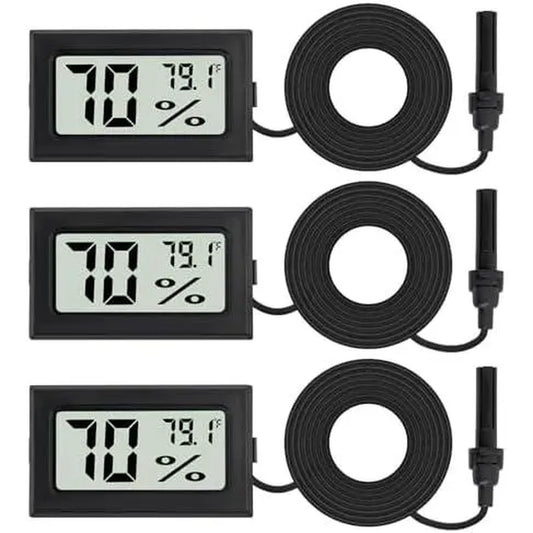3 Count Fahrenheit Thermometer Hygrometer Mini Digital with Probe Temperature Humidity Gauge Meters Indoor LCD Display for Humidors,Greenhouse,Garden,Incubator Reptile Terrarium