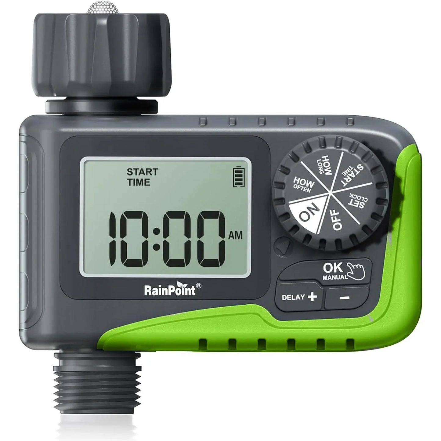 Rainpoint Smart Programmable Digital Hose Watering Timer for Outdoor Garden Irrigation with Rain Delay, Manual, and Auto Drip Features