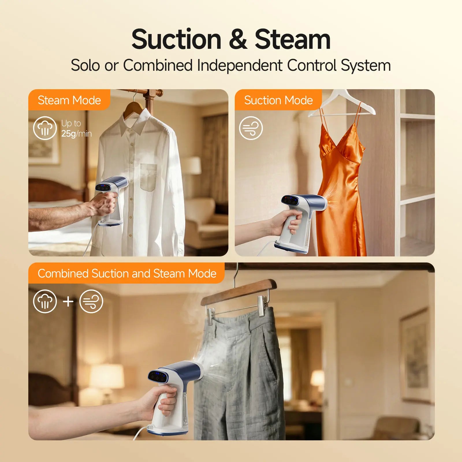 FEPPO Vacuum Steamer for Clothes, Handheld Garment Steamer with Suction, 2-In-1 Steam & Iron, LED Display, Adjustable Suction & Steam Modes, One-Hand Vacuum Steamer for Home (For 110-120V) #Summervibes
