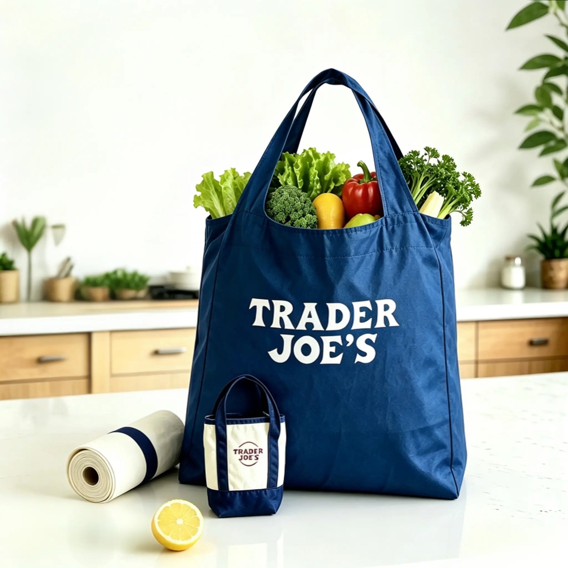 3Pcs-1Pc-Foldable Reusable Grocery Bag with Mini Tote Organizer Pouch, Lightweight Shopping Bag for Women, Portable Eco Tote with Small Canvas Insert for Travel, Storage and Daily Use