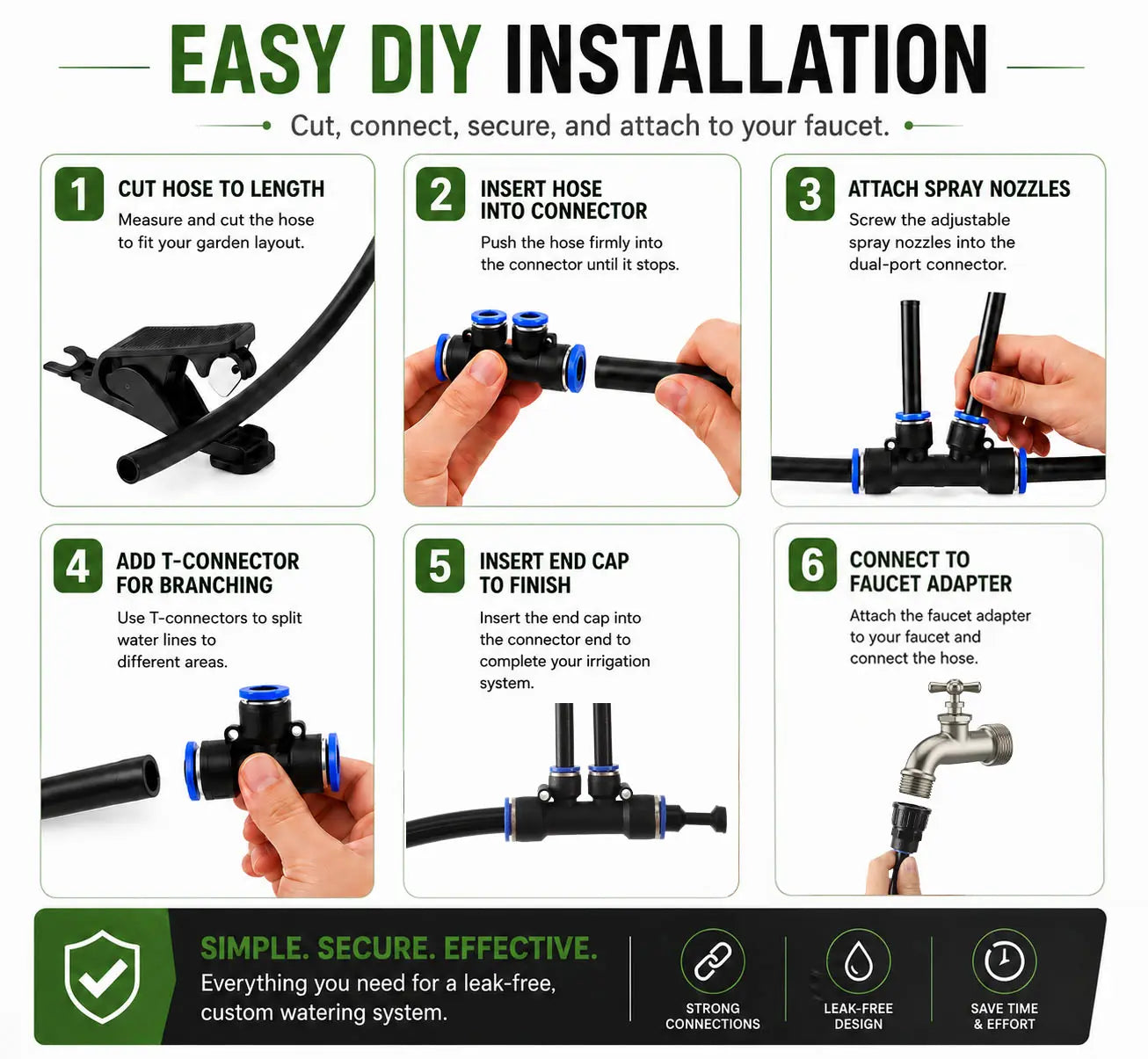 50FT/75FT/100FT Dual Spray Head Drip Irrigation System | 30 Adjustable Copper Nozzles | 12Mm Large Flow Automatic Watering Kit for Garden, Lawn, Greenhouse, Yard & Potted Plants,,Summervibes
