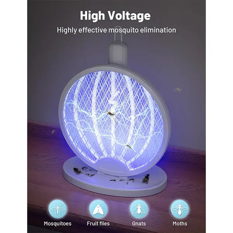 WINDLAB 2 in 1 Mosquito Killer Racket, 4000V Foldable Electric Fly Swatter with Charging Base & Purple Light, Rechargeable 1800Mah Bug Zapper Indoor for Home, Patio, Backyard, Camping Use