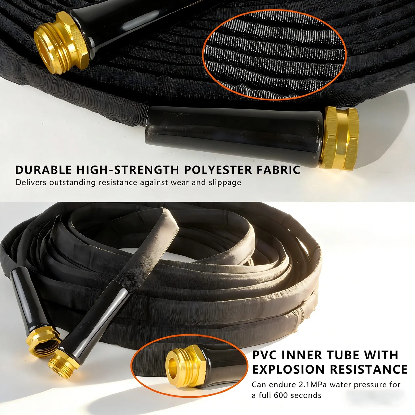 Garden Hose with 10 Function Nozzle, 50FT/100FT Lightweight Leak-Proof Heavy-Duty Flexible Water Hose, Lay Flat Kink Free High-Pressure Flexible Hose