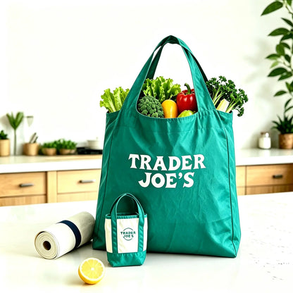 3Pcs-1Pc-Foldable Reusable Grocery Bag with Mini Tote Organizer Pouch, Lightweight Shopping Bag for Women, Portable Eco Tote with Small Canvas Insert for Travel, Storage and Daily Use