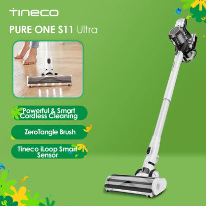 TINECO Pure One S11 Ultra Smart Cordless Stick Vacuum Cleaner - Rechargeable, Anti-Tangle Zerotangle Brush, Lightweight, Quiet, Powerful Suction, Detachable Handheld Convertible, Multiple Attachments, Smart App Integration, Docking Station