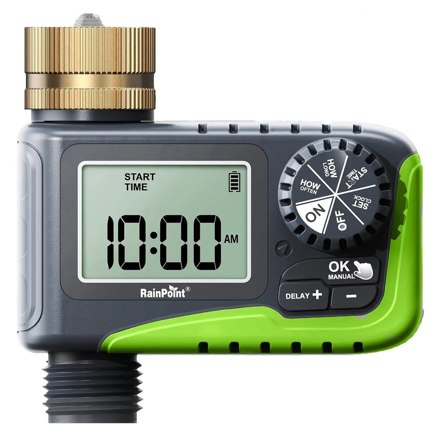 Rainpoint Smart Programmable Digital Hose Watering Timer for Outdoor Garden Irrigation with Rain Delay, Manual, and Auto Drip Features