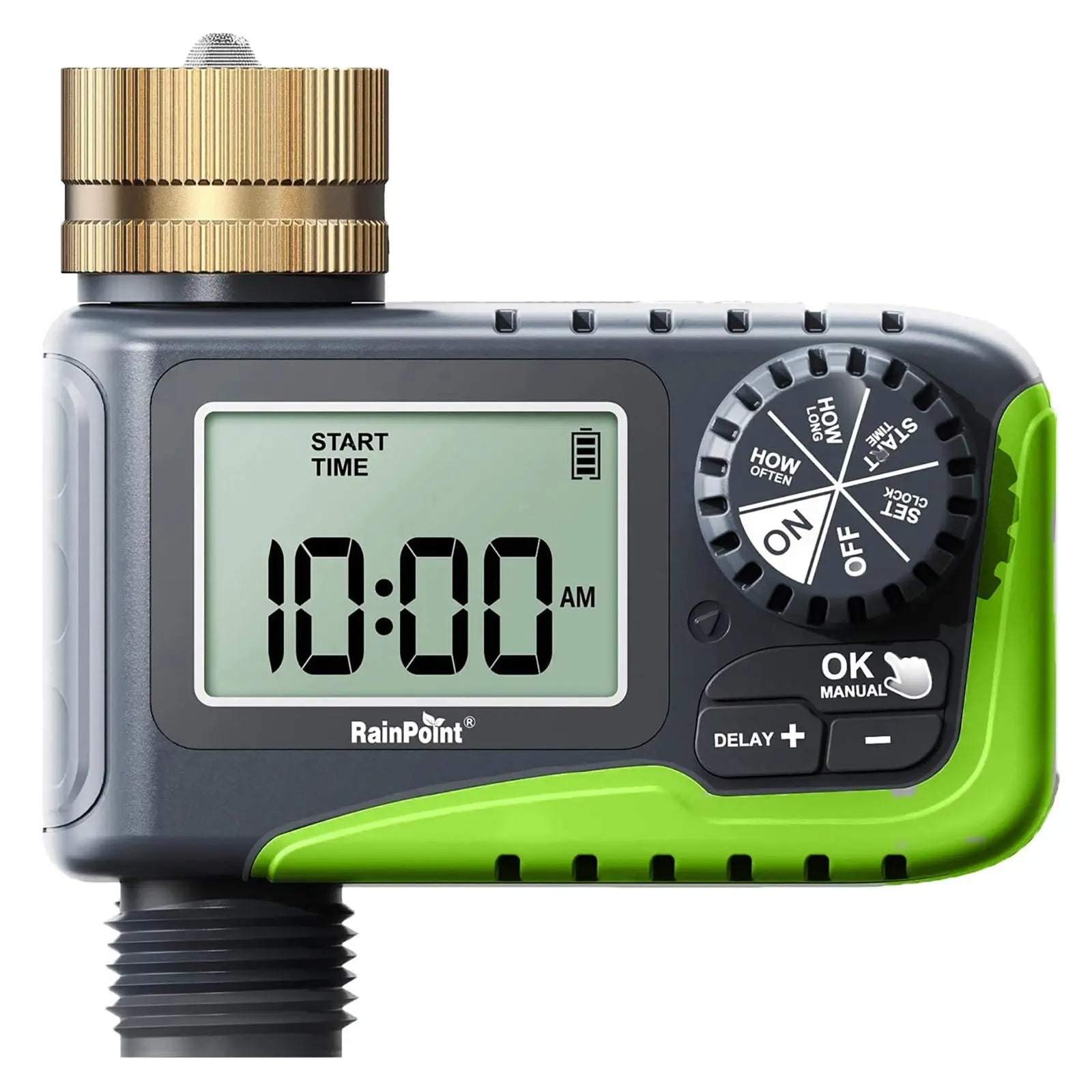 Rainpoint Smart Programmable Digital Hose Watering Timer for Outdoor Garden Irrigation with Rain Delay, Manual, and Auto Drip Features