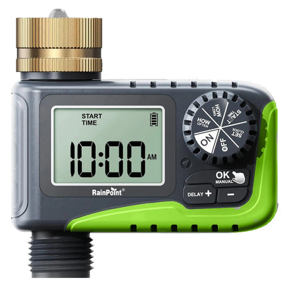 Rainpoint Smart Programmable Digital Hose Watering Timer for Outdoor Garden Irrigation with Rain Delay, Manual, and Auto Drip Features