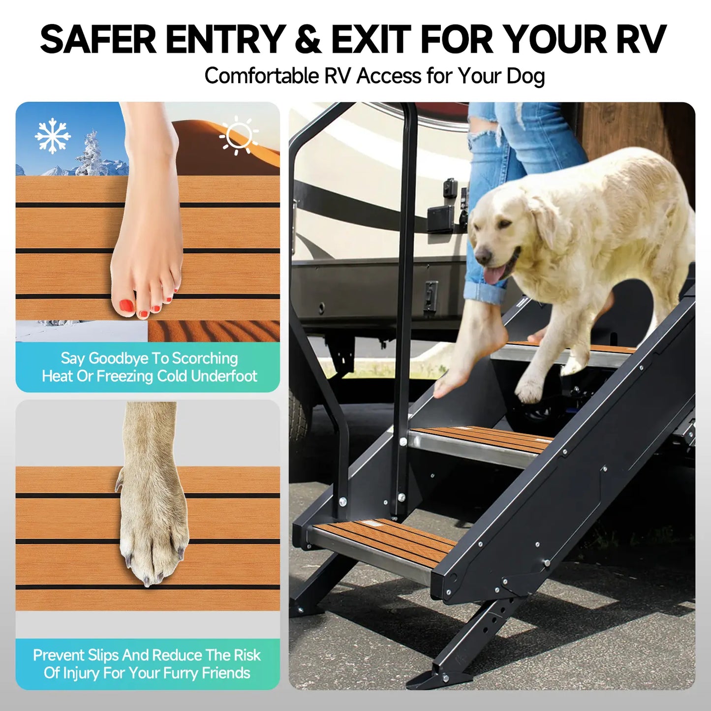 RV Step Covers 4 Pack – Slip Resistant EVA Foam Camper Step Covers, Customizable RV Stair Rug Deck for Trailer, Easy Installation, Anti-Slip& Durable RV Step Carpet – Teak-Rffect, 24 X 7.5 Inch