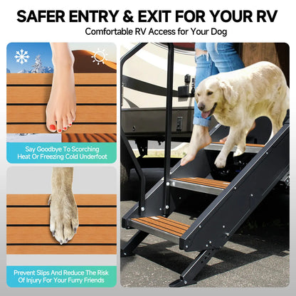 RV Step Covers 4 Pack – Slip Resistant EVA Foam Camper Step Covers, Customizable RV Stair Rug Deck for Trailer, Easy Installation, Anti-Slip& Durable RV Step Carpet – Teak-Rffect, 24 X 7.5 Inch